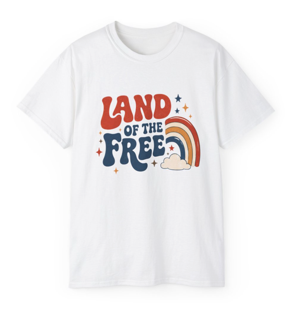 Land of the Free Retro Rainbow T-Shirt
